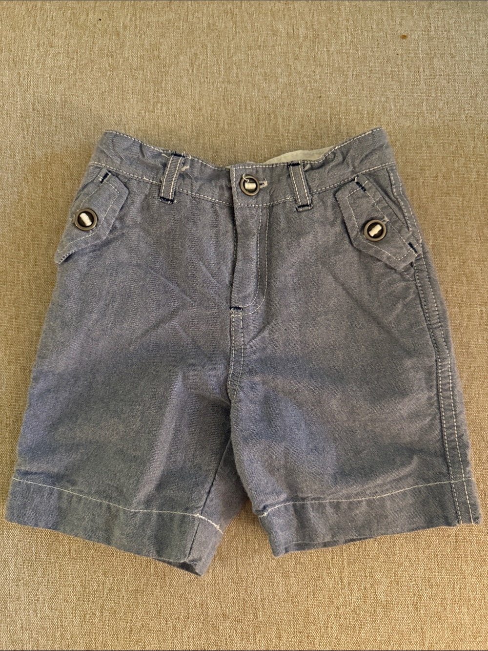 Jacadi Baby Blue Flat-Front Shorts with Button-Trim Pockets